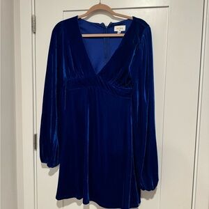 Aura Women's Royal Blue Velvet Long Sleeve Dress